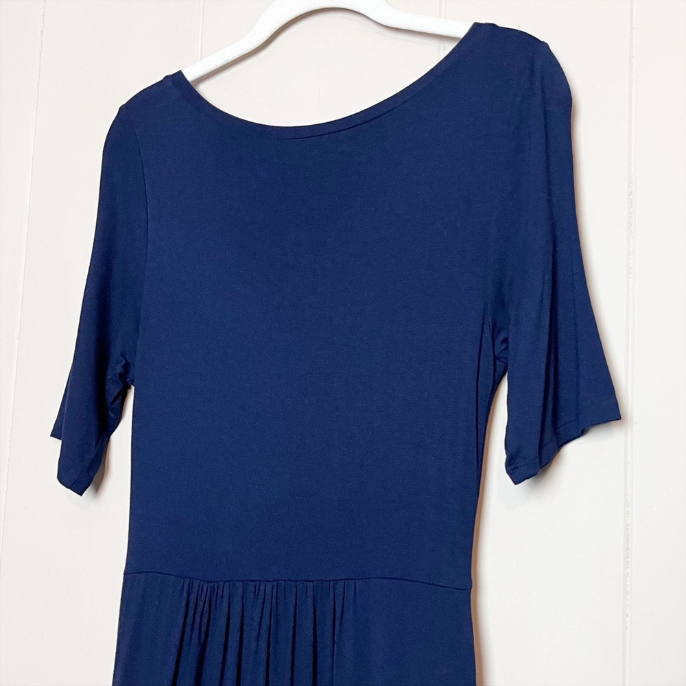 Anthropologie Meadow Rue Chignon Jersey Dress Small Navy Blue Twisted Pockets - Picture 6 of 9